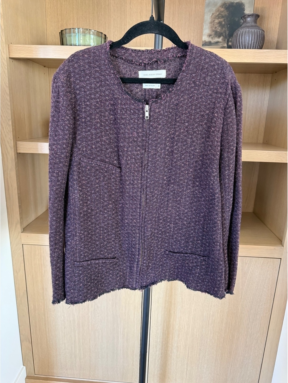 Isabel Marant Étoile Tweed Zip Jacket FR 36 Purple Wool Silk Raw Edge